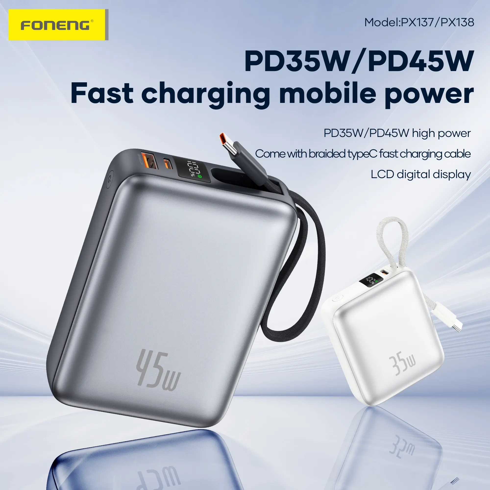 Gadgetoo Foneng Px138 20000Mah Power Bank With Built-In Cable